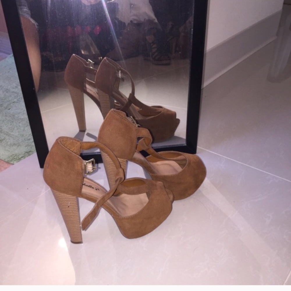 Suede Ankle Strap High Heel Sandals Tan Brown